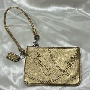 Coach Wristlet Wallet Leather Metallic Gold Chain Logo Spellout Y2K New